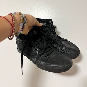 Black Leather Vans! 7.5 mens / 9 womens